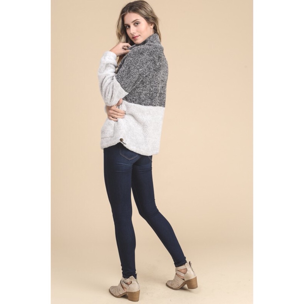 LAST ONE! Two Tone Fuzzy Pullover Sweater - Picture 2 of 5